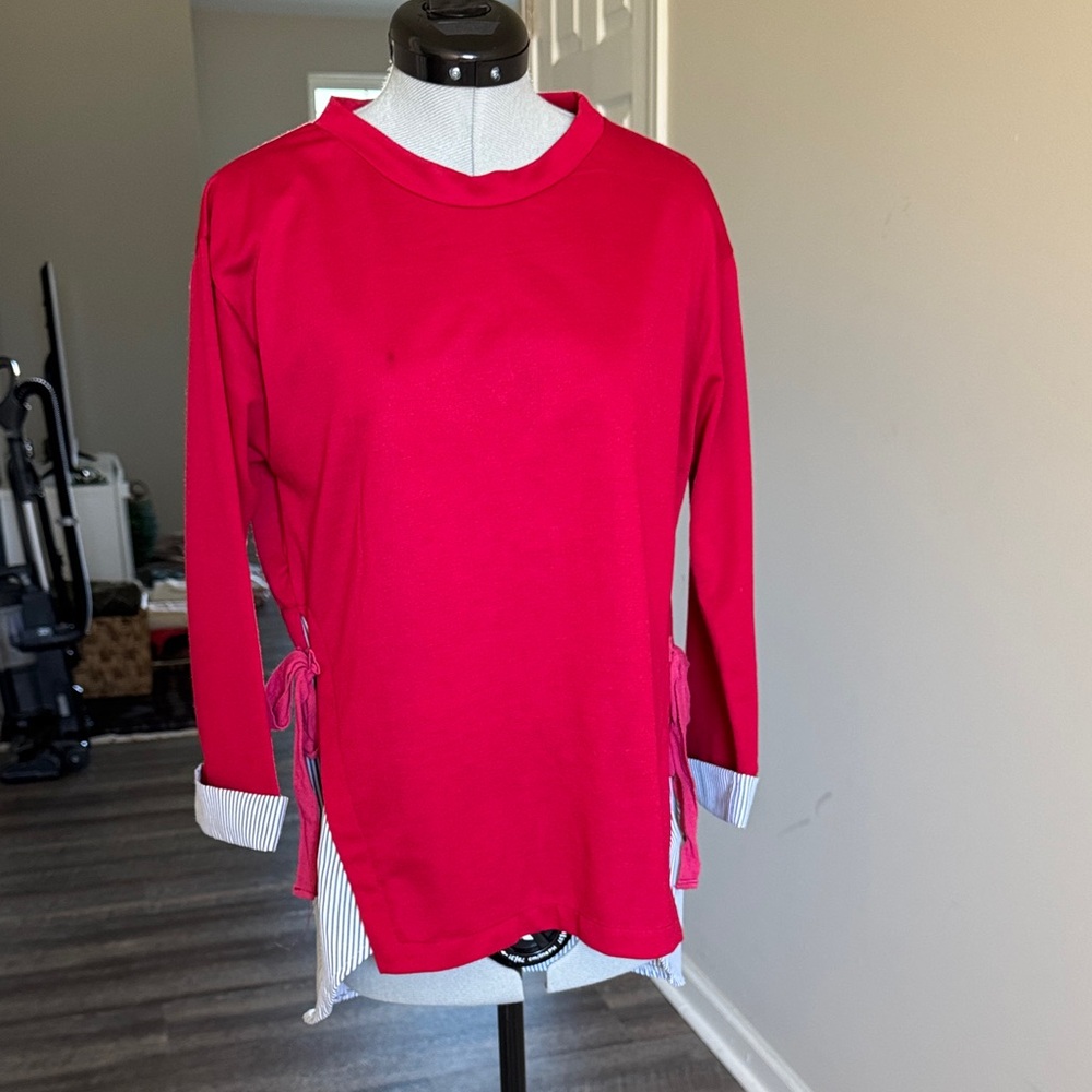 Red Long Sleeve Top with Side Ties